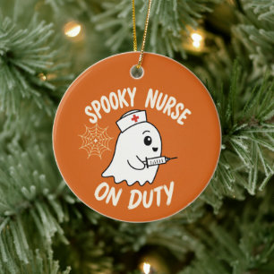 Halloween Cute Spooky Nurse Ghost On Duty Ceramic Tree Decoration