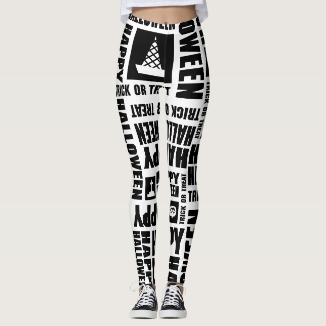 Halloween Cute Spooky Whimsical Black Pattern Leggings (Front)