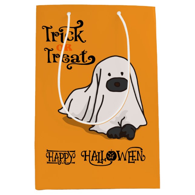 Halloween Cute Spooky Whimsical Ghost Dog Orange  Medium Gift Bag (Front)