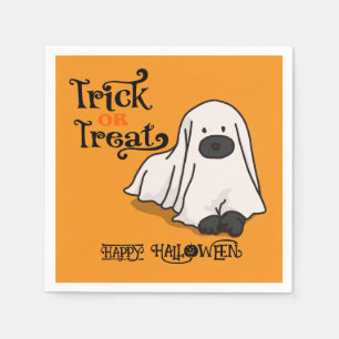 Halloween Cute Spooky Whimsical Ghost Dog Orange Napkin