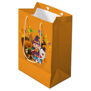 Halloween Cute Spooky Whimsical Witch Girl Orange Medium Gift Bag