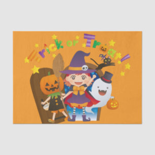 Halloween Cute Spooky Whimsical Witch Girl Orange Tissue Paper