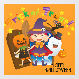 Halloween Cute Spooky Whimsical Witch Orange Window Cling