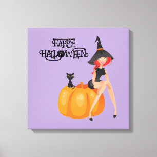 Halloween Cute Spooky Whimsical Witch Purple  Canvas Print