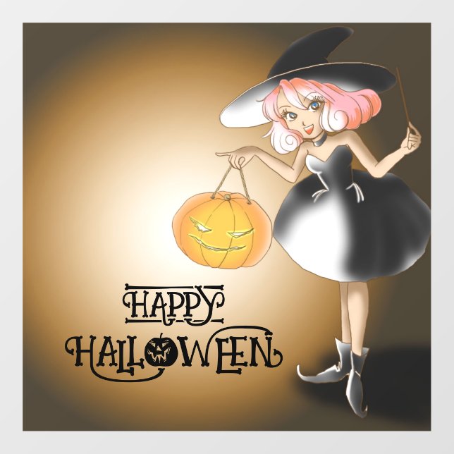 Halloween Cute Spooky Whimsical Witch Purple  Window Cling (Sheet)