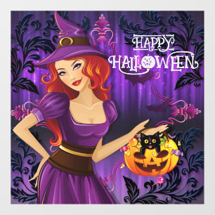 Halloween Cute Spooky Whimsical Witch Purple Window Cling