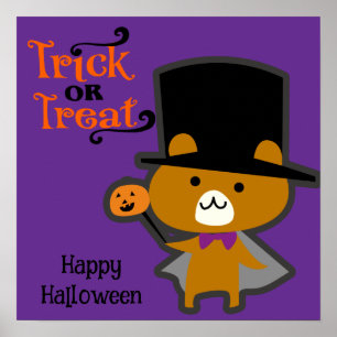 Halloween Cute Spooky Whimsical Wizard BearPurple  Poster