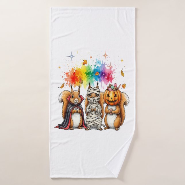 Halloween Cute Squirrels Costume Bath Towel (Bath Towel)