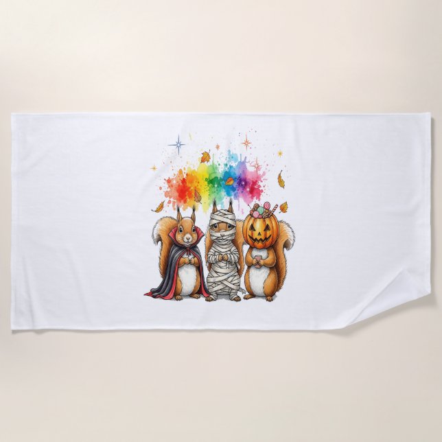 Halloween Cute Squirrels Costume Beach Towel (Front)