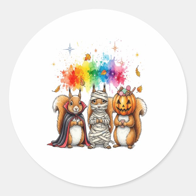 Halloween Cute Squirrels Costume Classic Round Sticker (Front)