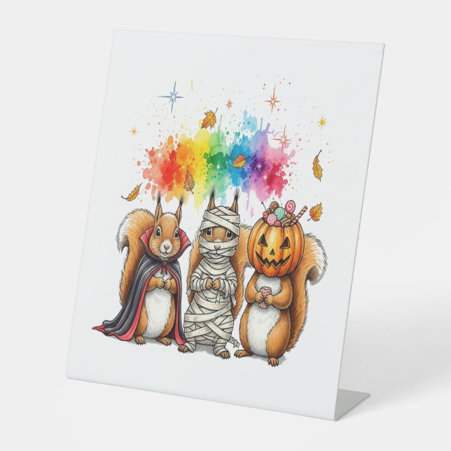 Halloween Cute Squirrels Costume Pedestal Sign (Front)