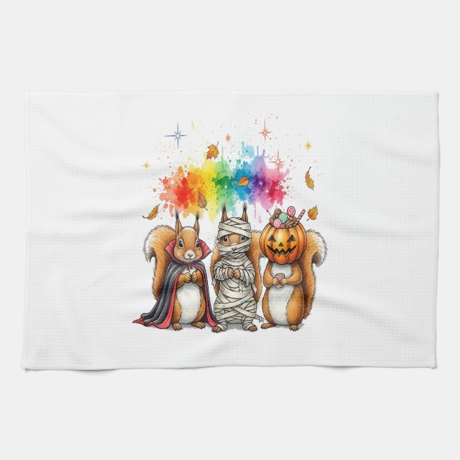Halloween Cute Squirrels Costume Tea Towel (Horizontal)