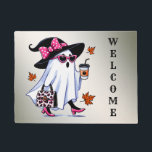 Halloween Cute Stylish Witch Ghost Coffee Cup Doormat<br><div class="desc">Halloween Cute Stylish Witch Ghost Coffee Cup Doormat. Unique,  beautiful,  stylish design. Easy to be personalised. Font style,  size and colours can be changed. Matching items are available.</div>