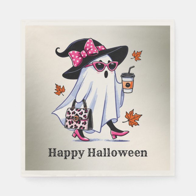 Halloween Cute Stylish Witch Ghost Coffee Cup Napkin (Front)