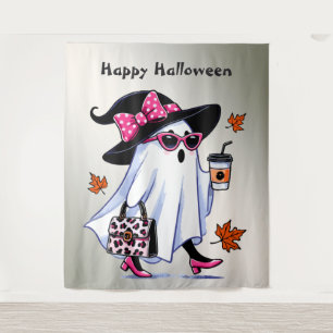 Halloween Cute Stylish Witch Ghost Coffee Cup Tapestry
