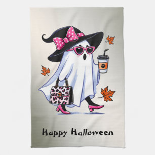 Halloween Cute Stylish Witch Ghost Coffee Cup Tea Towel