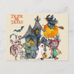Halloween Cute Trick or Treat Creatures Postcard