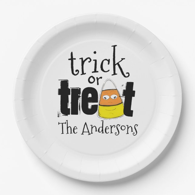 Halloween Cute Trick or Treat Funny Candy Corn Paper Plate (Front)