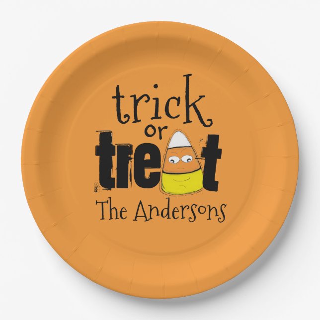 Halloween Cute Trick or Treat Funny Candy Corn Paper Plate (Front)
