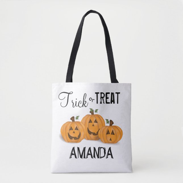 Halloween Cute Trick Or Treat Funny Pumpkins Tote Bag (Front)