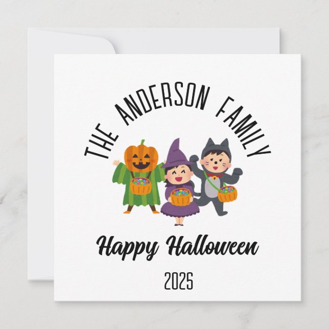 Halloween Cute Trick or Treat Personalised Name Holiday Card (Front)