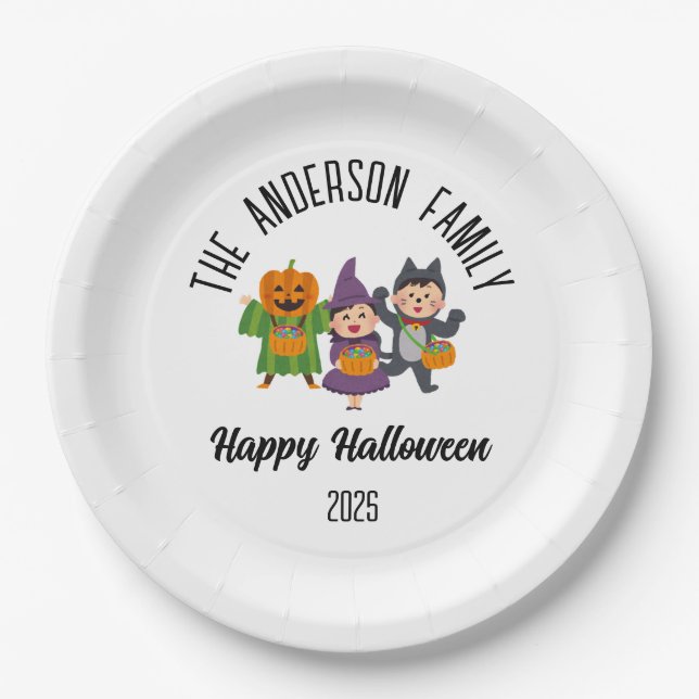 Halloween Cute Trick or Treat Personalised Name Paper Plate (Front)