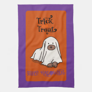 Halloween Cute Whimsical Ghost Dog  Tea Towel