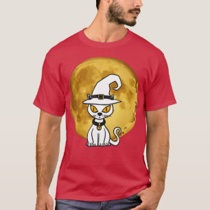 Halloween Cute White cat Scary Pumpkin On the Moon T-Shirt
