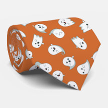 Halloween Cute White Ghosts on Orange Pattern