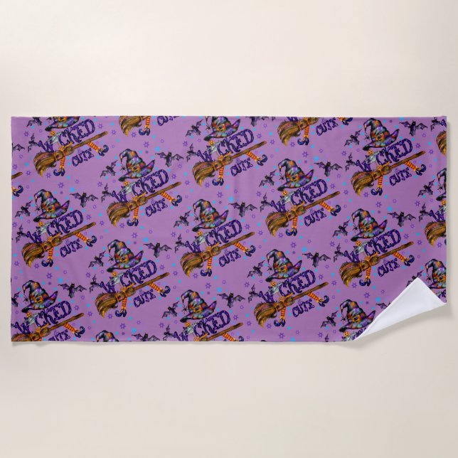 Halloween Cute Wicked Witch Beach Towel (Front)