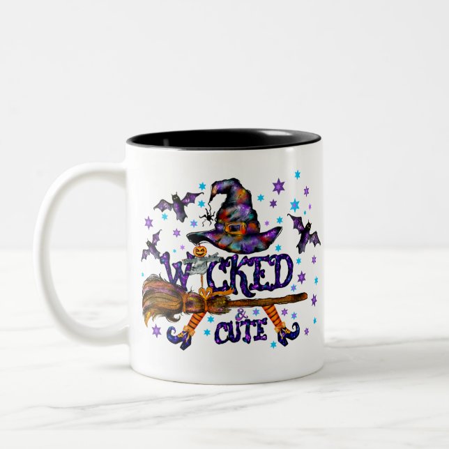 Halloween Cute Wicked Witch Two-Tone Coffee Mug (Left)