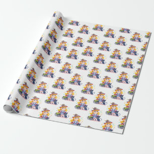 Halloween cute witch and cat wrapping paper