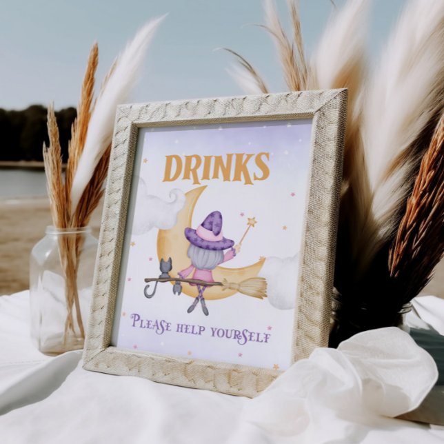 Halloween Cute Witch Birthday Drinks Bar Sign (Creator Uploaded)