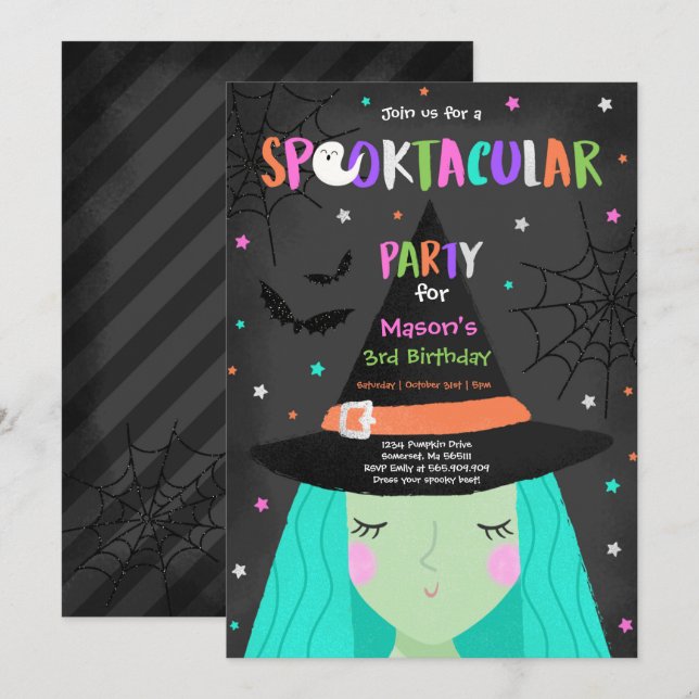 Halloween Cute Witch Birthday Party Spooktacular Invitation (Front/Back)