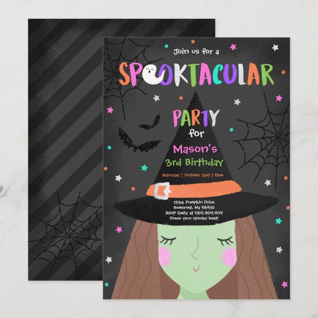 Halloween Cute Witch Birthday Party Spooktacular Invitation (Front/Back)