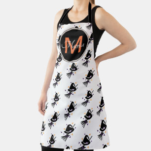 Halloween Cute Witch Hat Orange Black Monogram Apron