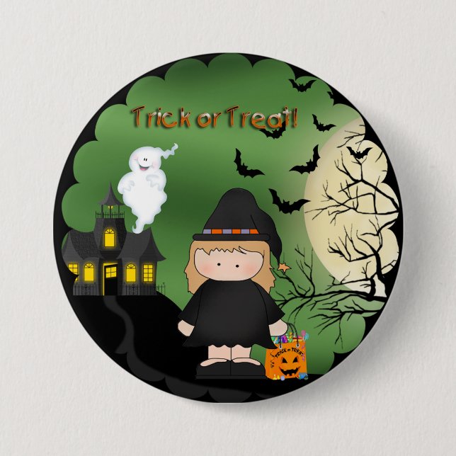 Halloween Cute Witch Round Button (Front)