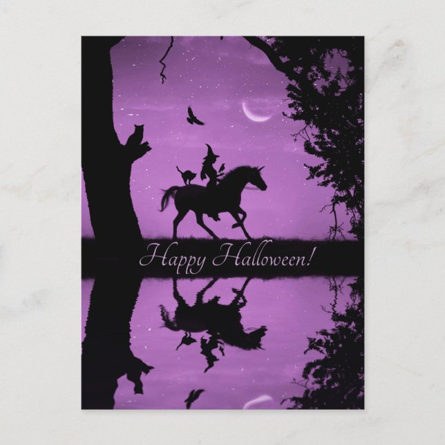 Halloween Cute Witch Unicorn Cat  Postcard (Front)