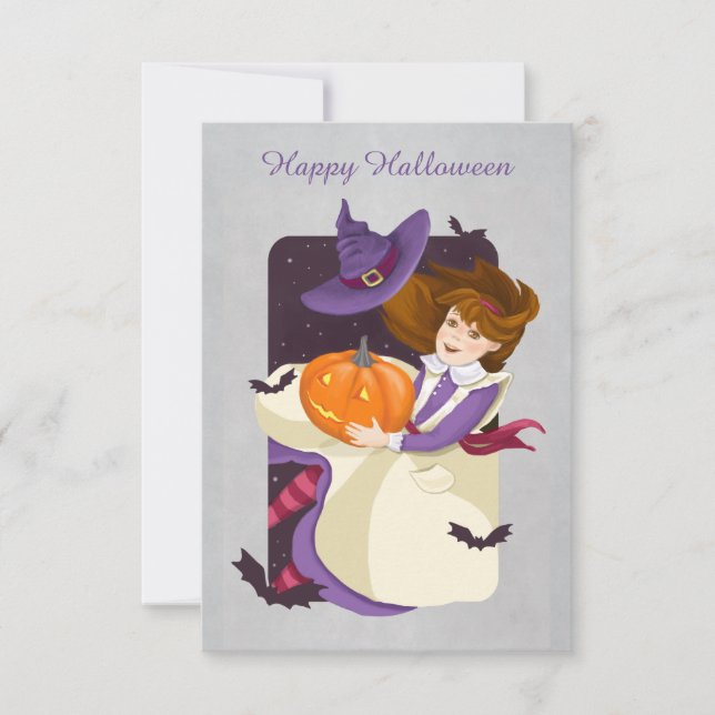 Halloween Cute Witch with Pumpkin (Front)