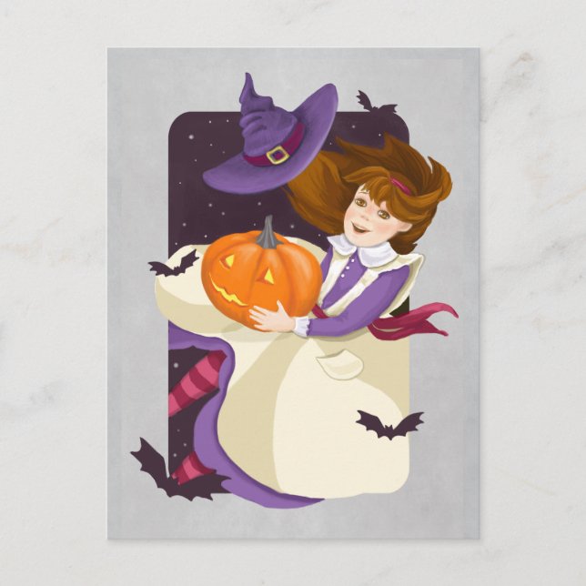 Halloween Cute Witch with Pumpkin Postcard (Front)