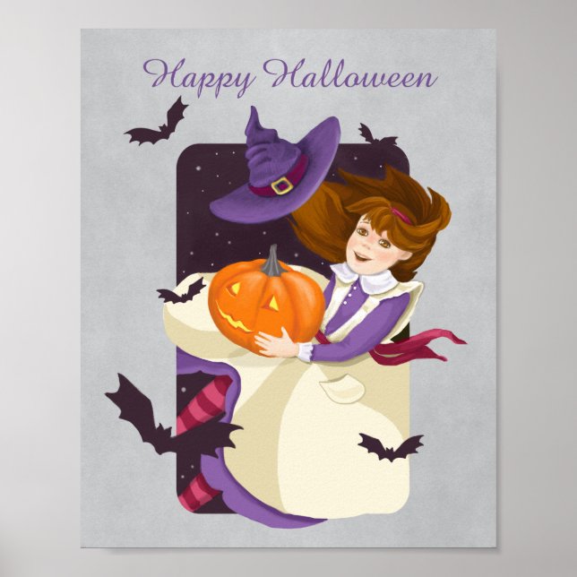 Halloween Cute Witch with Pumpkin Poster (Front)