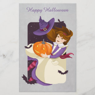 Halloween Cute Witch with Pumpkin Stationery