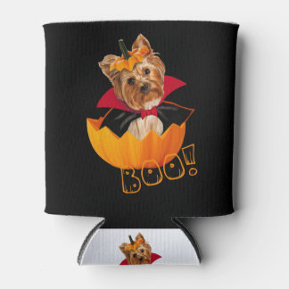 Halloween cute Yorkshire terrier dog  pumpkin Can Cooler
