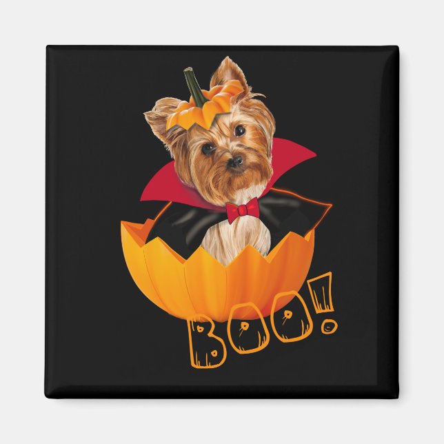 Halloween cute Yorkshire terrier pumpkin Magnet (Front)