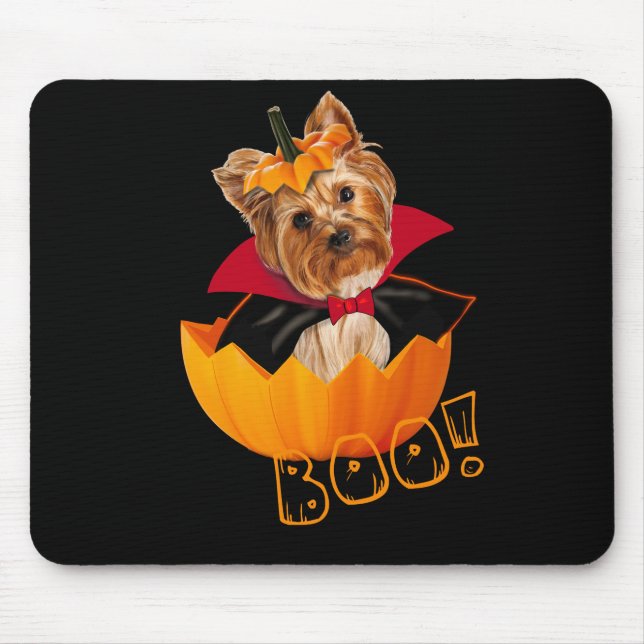 Halloween cute Yorkshire terrier pumpkin Mouse Mat (Front)