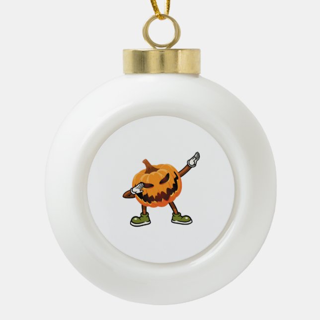 Halloween Dabbing Jack O Lantern Pumpkin Halloween Ceramic Ball Christmas Ornament (Front)