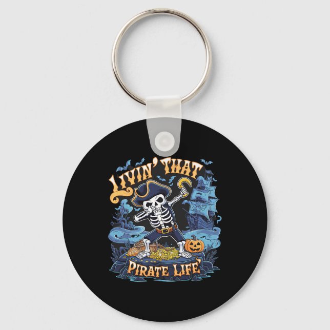 Halloween Dabbing Pirate Skeleton Simple Halloween Key Ring (Front)