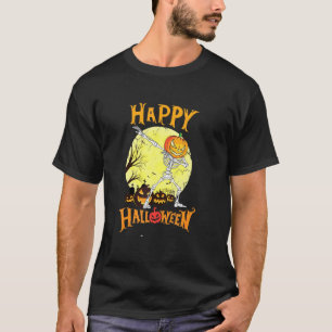 Halloween Dabbing Pumpkin Skeleton Boys Girls Kids T-Shirt