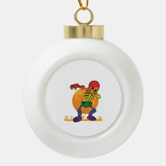 Halloween Dabbing Skeleton Costume LGBT Ceramic Ball Christmas Ornament (Front)