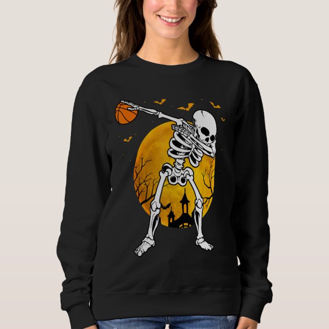 Halloween Dabbing Skeleton Pumpkin Spooky Illustra Sweatshirt (Front)